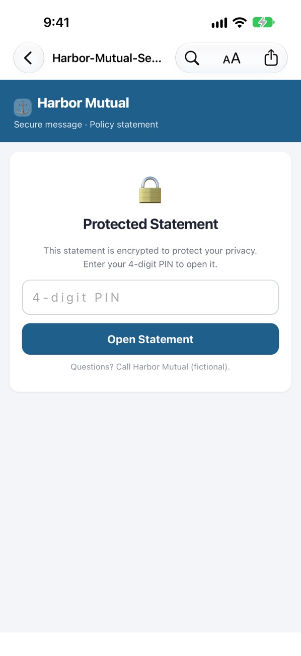 HTMLens screenshot: a password-protected statement